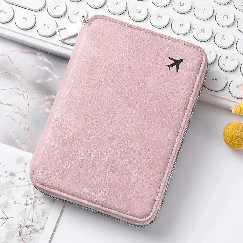 Zippered ID passport case, large capacity ticket organizer card case, travel passport holder A-DH