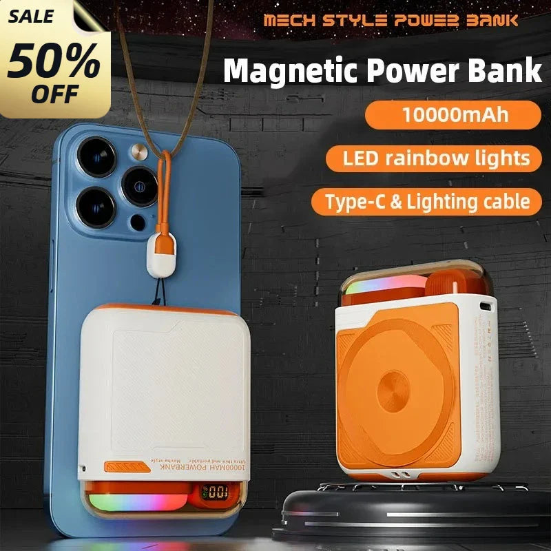 10000mAh Wireless Power Bank with Stand USB C Cable PD20W Fast Charging Magnetic External Spare Battery for IPhone Samsung Xiaom