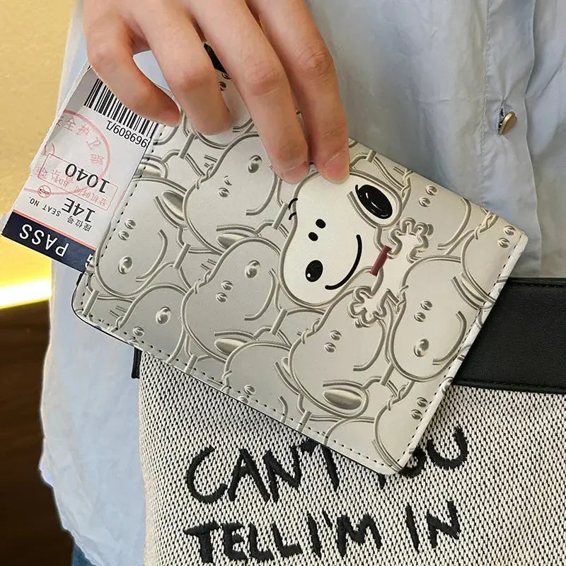 Cartoon Snoopy Passport Cover Traveling Abroad Passport Holder Women Men Travel Essentials Simple PU Leather Passport Wallet