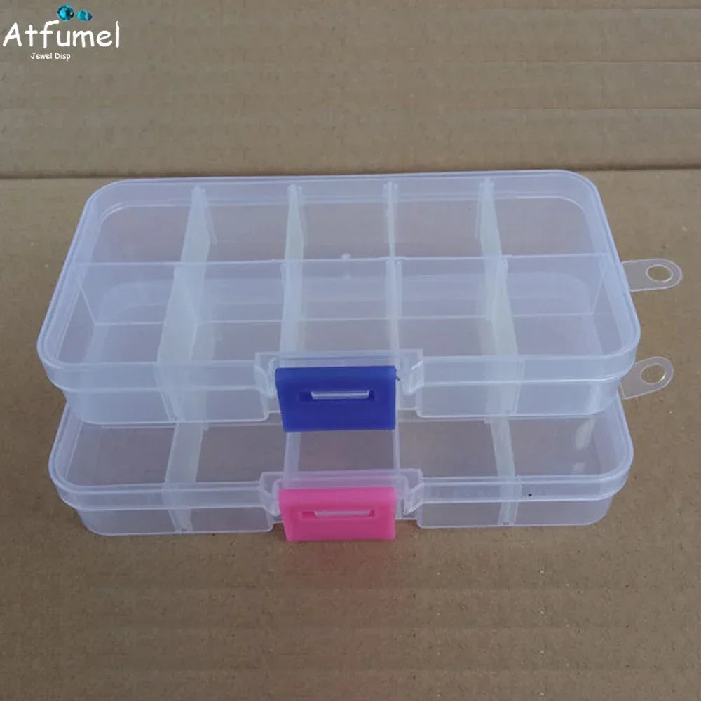 10/15 Compartment Beads Jewelery Storage Box Portable Craft Container Earrings Ring Display Case DIY Trinket Organizer Box