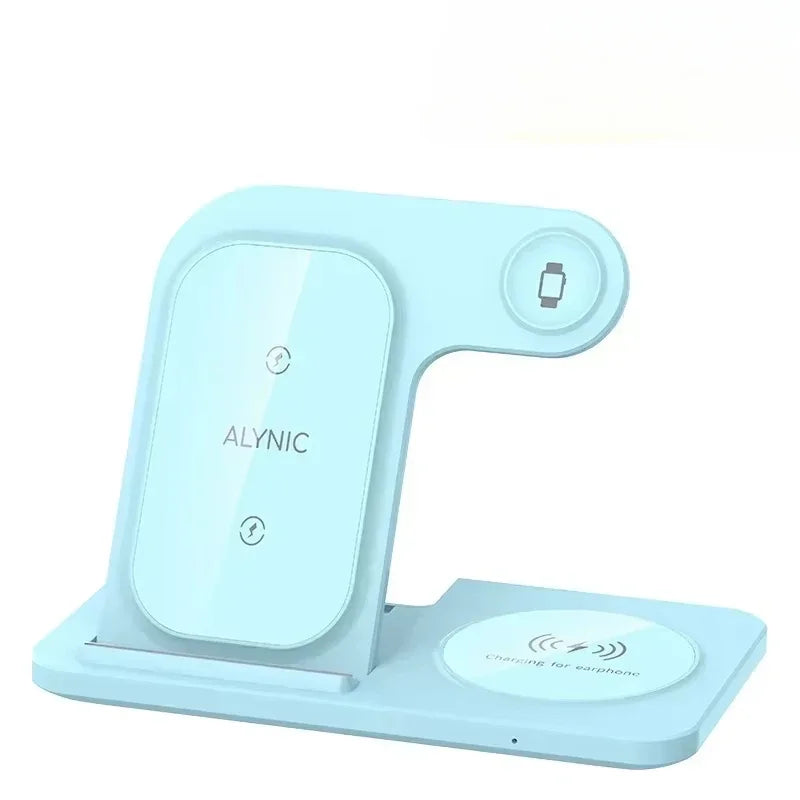 3 In 1 Wireless Charger Stand Foldable 15W Fast Wireless Charging Station Dock for iPhone 16 15 14 13 12 iWatch 9 8 7 6 Airpods
