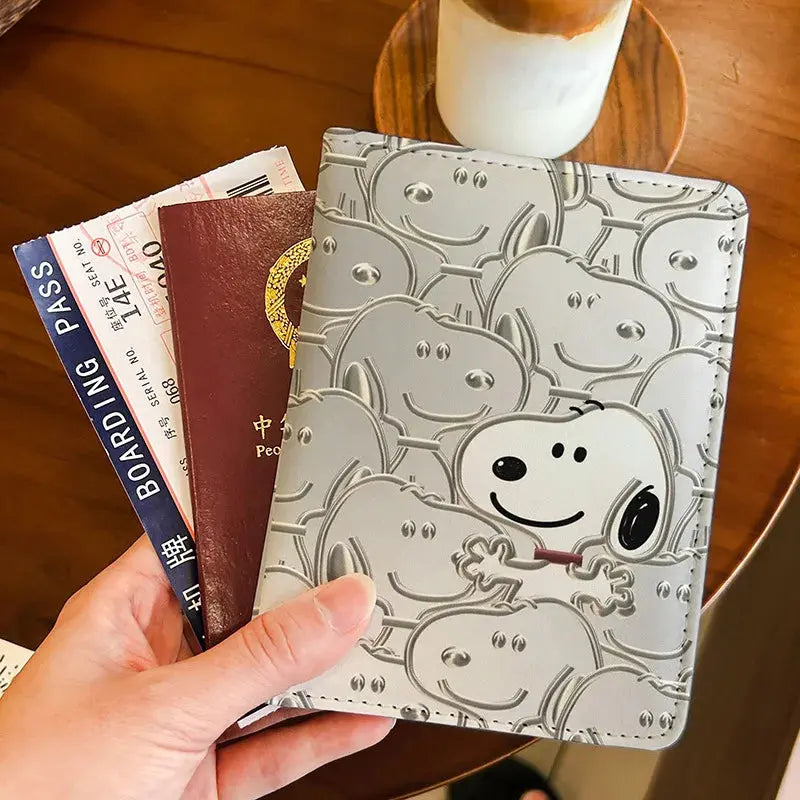 Cartoon Snoopy Passport Cover Traveling Abroad Passport Holder Women Men Travel Essentials Simple PU Leather Passport Wallet
