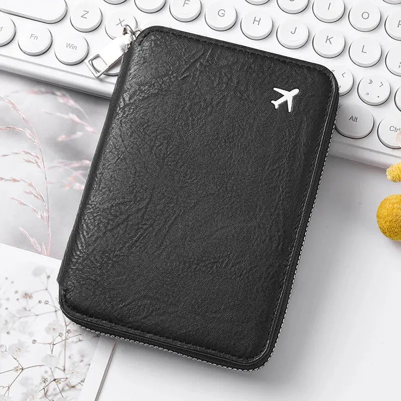 Zippered ID passport case, large capacity ticket organizer card case, travel passport holder A-DH