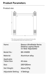 Baseus Laptop Stand Support for Notebook Aluminum Alloy 4 Gears Adjustable Vertical Stand For Macbook Air Pro 17'' Laptop Stand