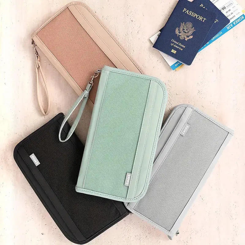 Boarding Passport Ticket Organizer - Secure passport wallet with multiple card slots and quick scan ID, RFID blocking-tan