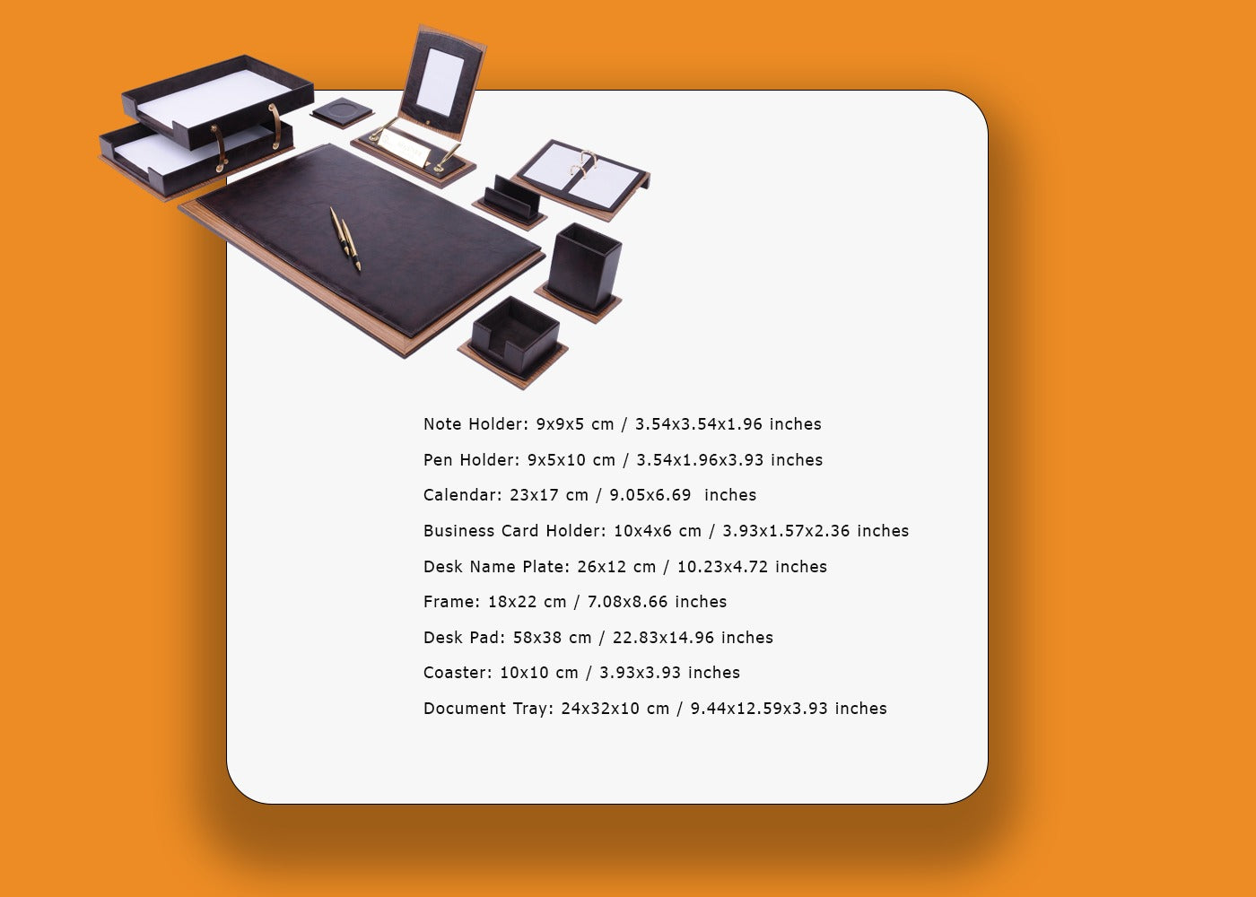 MOOG Star Leather Desk Set -Walnut Wood Combination - Brown -10 PCS