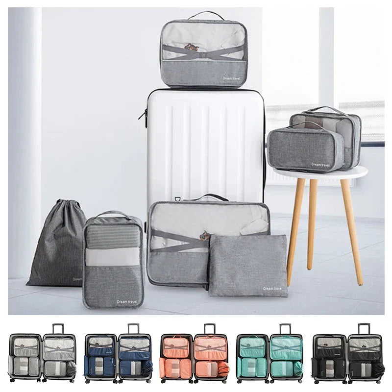 8/7/6 Pieces Set Travel Organizer Storage Bags Suitcase Packing Cubes Set Cases Portable Folding Luggage Clothes Shoe Tidy Pouch