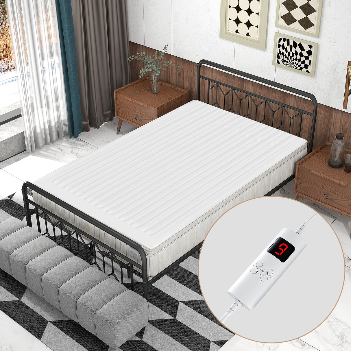 Safe Electric Heated Mattress Pad with 4 Size 8 Temperature 10-Hour Timer
