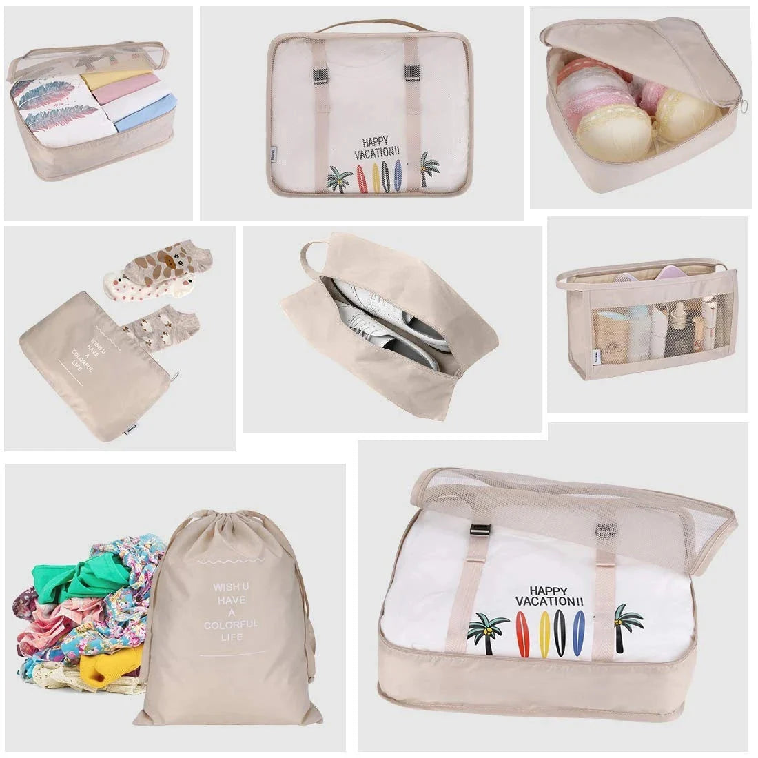 8/7/6 Pieces Set Travel Organizer Storage Bags Suitcase Packing Cubes Set Cases Portable Folding Luggage Clothes Shoe Tidy Pouch