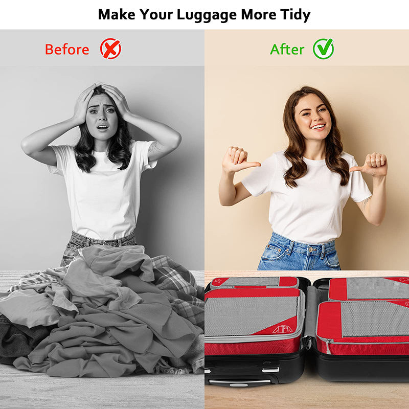 3/6PCS Compressed Packing Cubes Travel Storage Set With Shoe Bag Mesh Visual Luggage Organizer Portable Lightweight Suitcase Bag