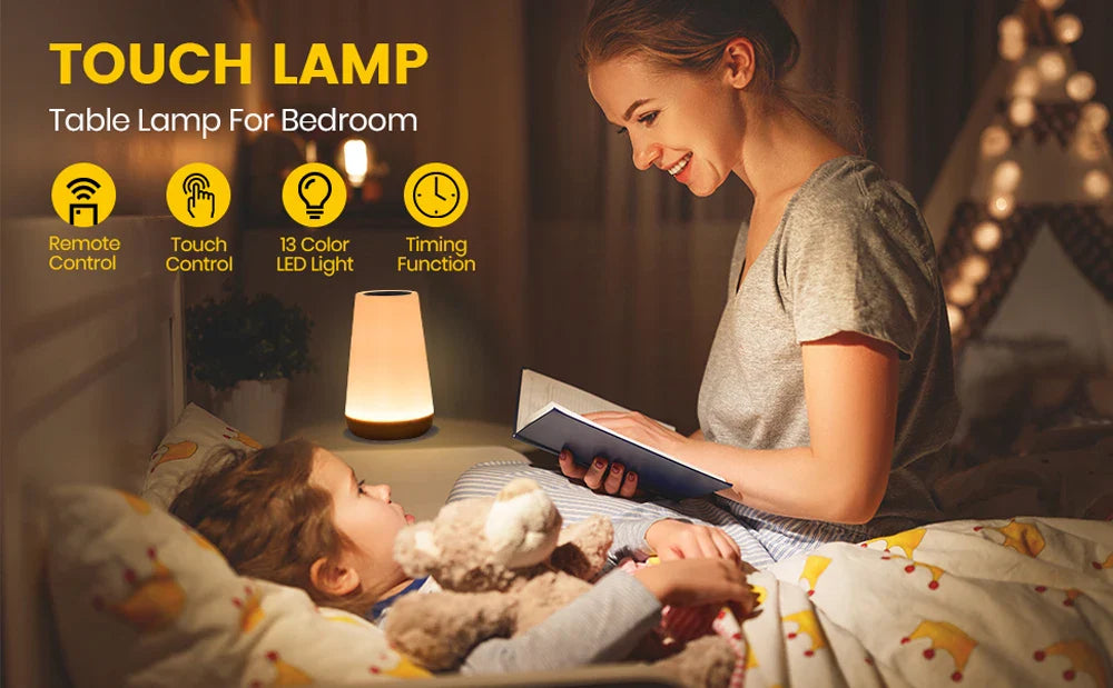 13 Color LED Changing Night Light RGB Remote Control Touch Dimmable Lamp Portable Table Bedside Lamp USB Rechargeable Night Lamp