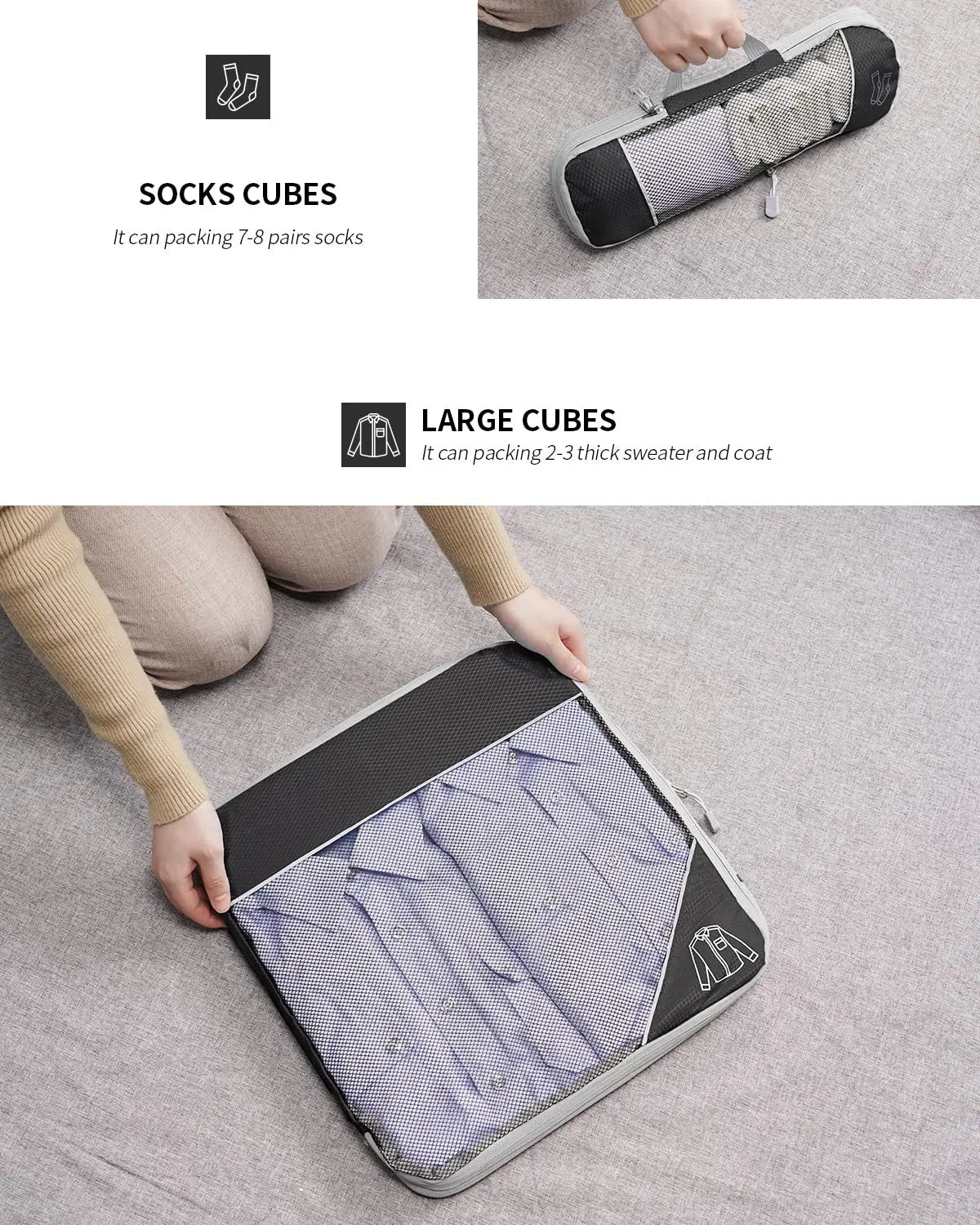 3/6PCS Compressed Packing Cubes Travel Storage Set With Shoe Bag Mesh Visual Luggage Organizer Portable Lightweight Suitcase Bag