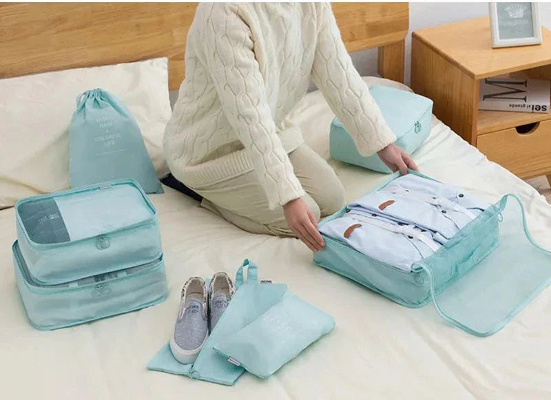 8/9/10/11 Pcs Set Travel Organizer Storage Bags Suitcase Packing Cubes Set Cases Portable Luggage Clothe Shoe Tidy Pouch Folding