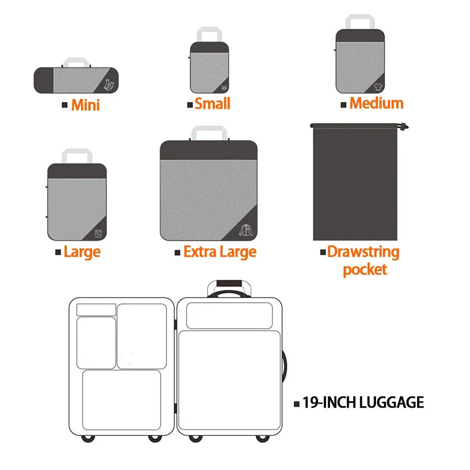 3/6PCS Compressed Packing Cubes Travel Storage Set With Shoe Bag Mesh Visual Luggage Organizer Portable Lightweight Suitcase Bag