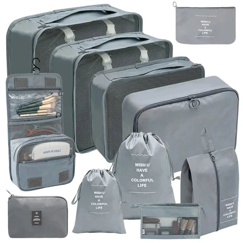 8/9/10/11 Pcs Set Travel Organizer Storage Bags Suitcase Packing Cubes Set Cases Portable Luggage Clothe Shoe Tidy Pouch Folding