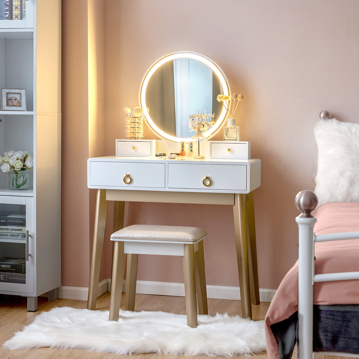 Set 3 Makeup Vanity Table Color Lighting Jewelry Divider Dressing Table