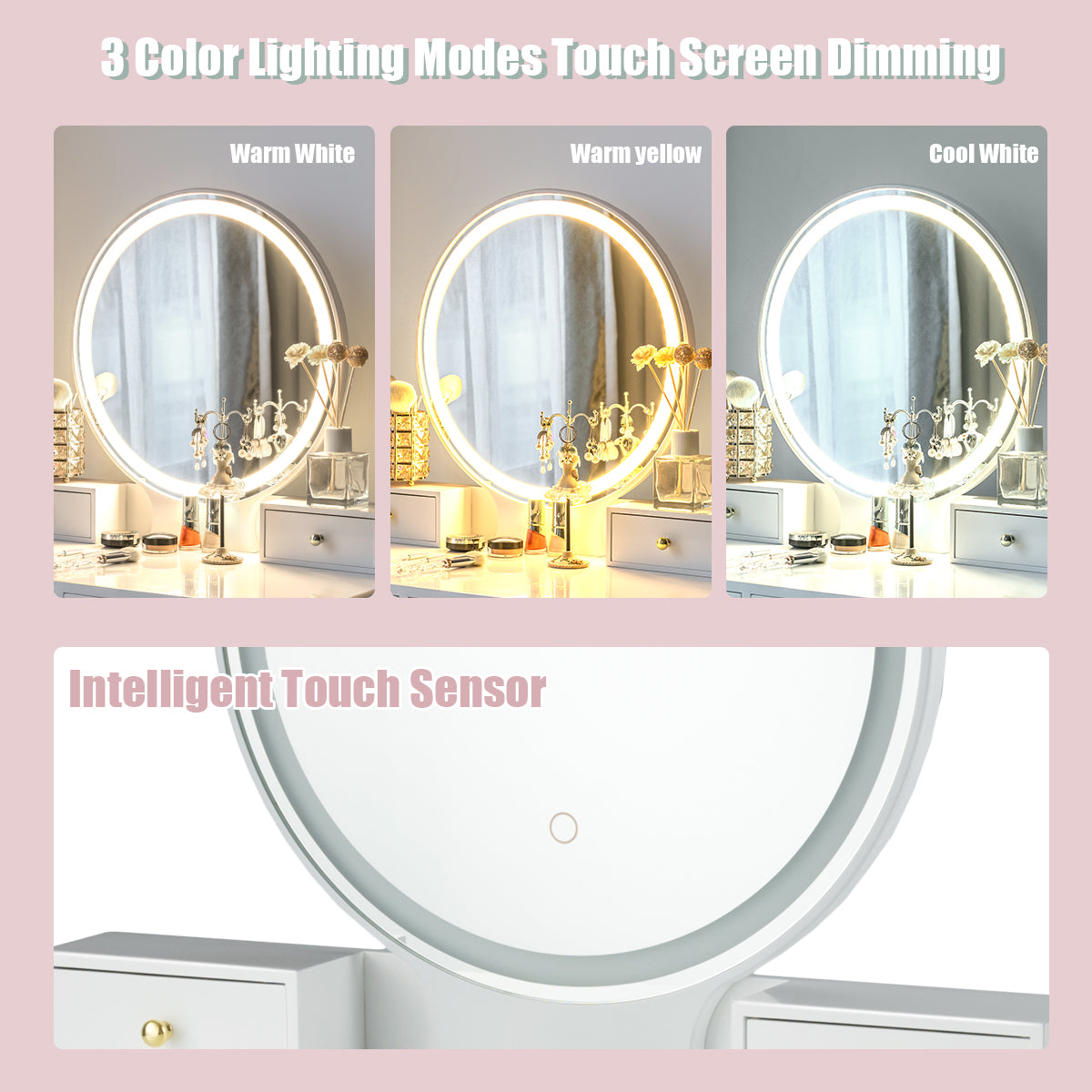 Set 3 Makeup Vanity Table Color Lighting Jewelry Divider Dressing Table