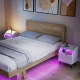 Set Of 2 Nightstands with LED Lights and Power Outlets for Living Room