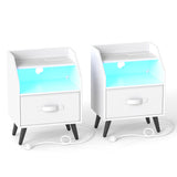 Set Of 2 Nightstands with LED Lights and Power Outlets for Living Room
