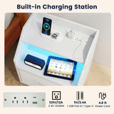 Set Of 2 Nightstands with LED Lights and Power Outlets for Living Room