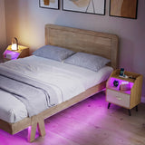 Set Of 2 Nightstands with LED Lights and Power Outlets for Living Room