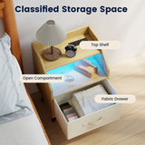 Set Of 2 Nightstands with LED Lights and Power Outlets for Living Room