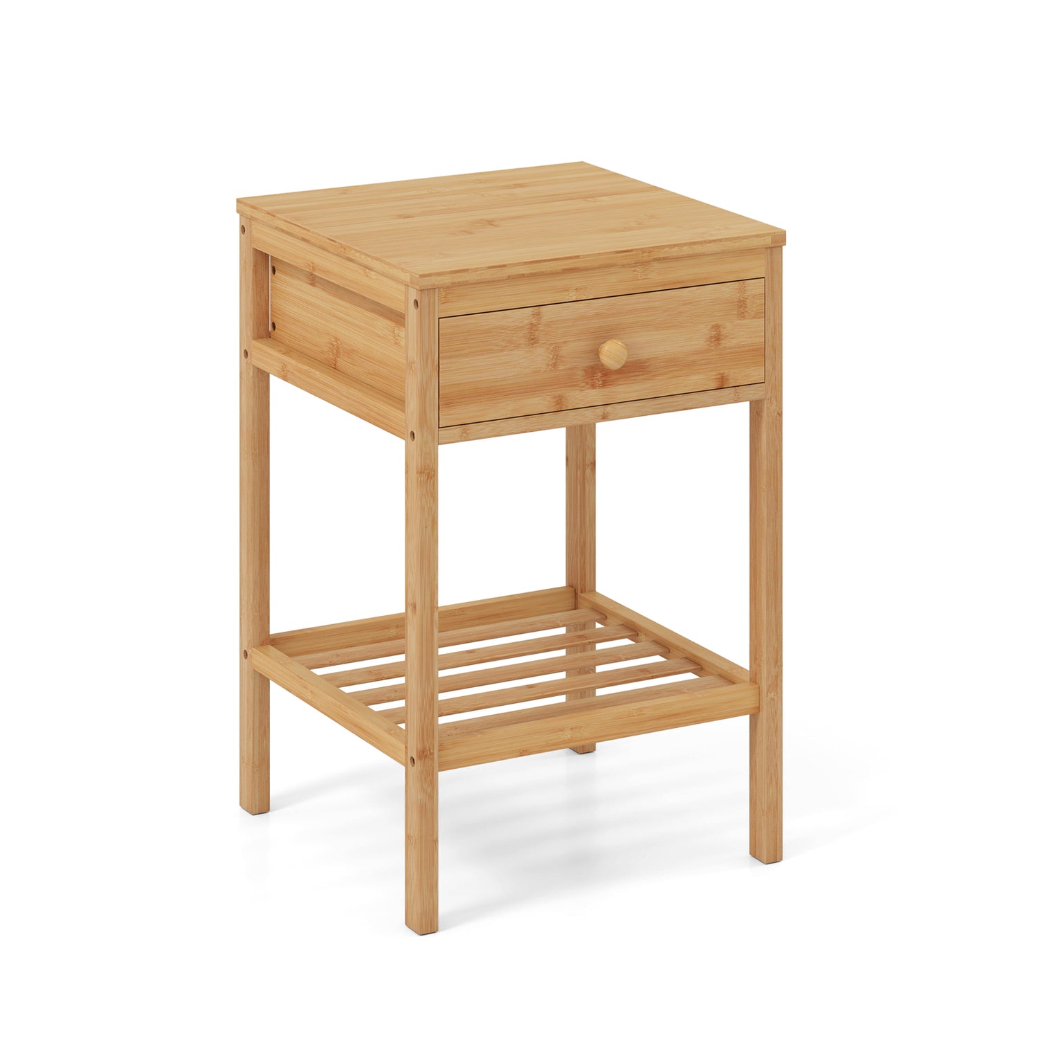 Set of 1/2 Bamboo Nightstand Bedside Table with Storage Drawer and Open Shelf