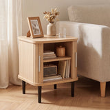 Set of 1 Fluted Nightstand with Sliding Doors and Adjustable Shelf for Small Spaces