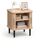 Set of 1 Fluted Nightstand with Sliding Doors and Adjustable Shelf for Small Spaces