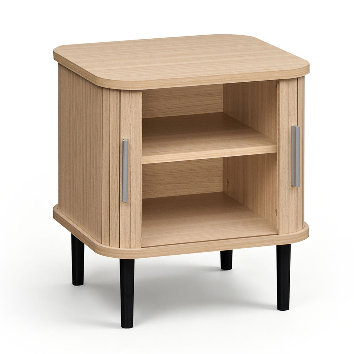 Set of 1 Fluted Nightstand with Sliding Doors and Adjustable Shelf for Small Spaces