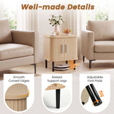 Set of 1 Fluted Nightstand with Sliding Doors and Adjustable Shelf for Small Spaces