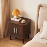 Set of 1 Fluted Nightstand with Sliding Doors and Adjustable Shelf for Small Spaces