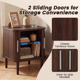 Set of 1 Fluted Nightstand with Sliding Doors and Adjustable Shelf for Small Spaces