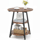 Set of 1 Industrial Side Tables with 3-Tier Shelves & Metal Frame for Small Space-Rustic Brown