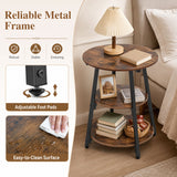 Set of 1 Industrial Side Tables with 3-Tier Shelves & Metal Frame for Small Space-Rustic Brown