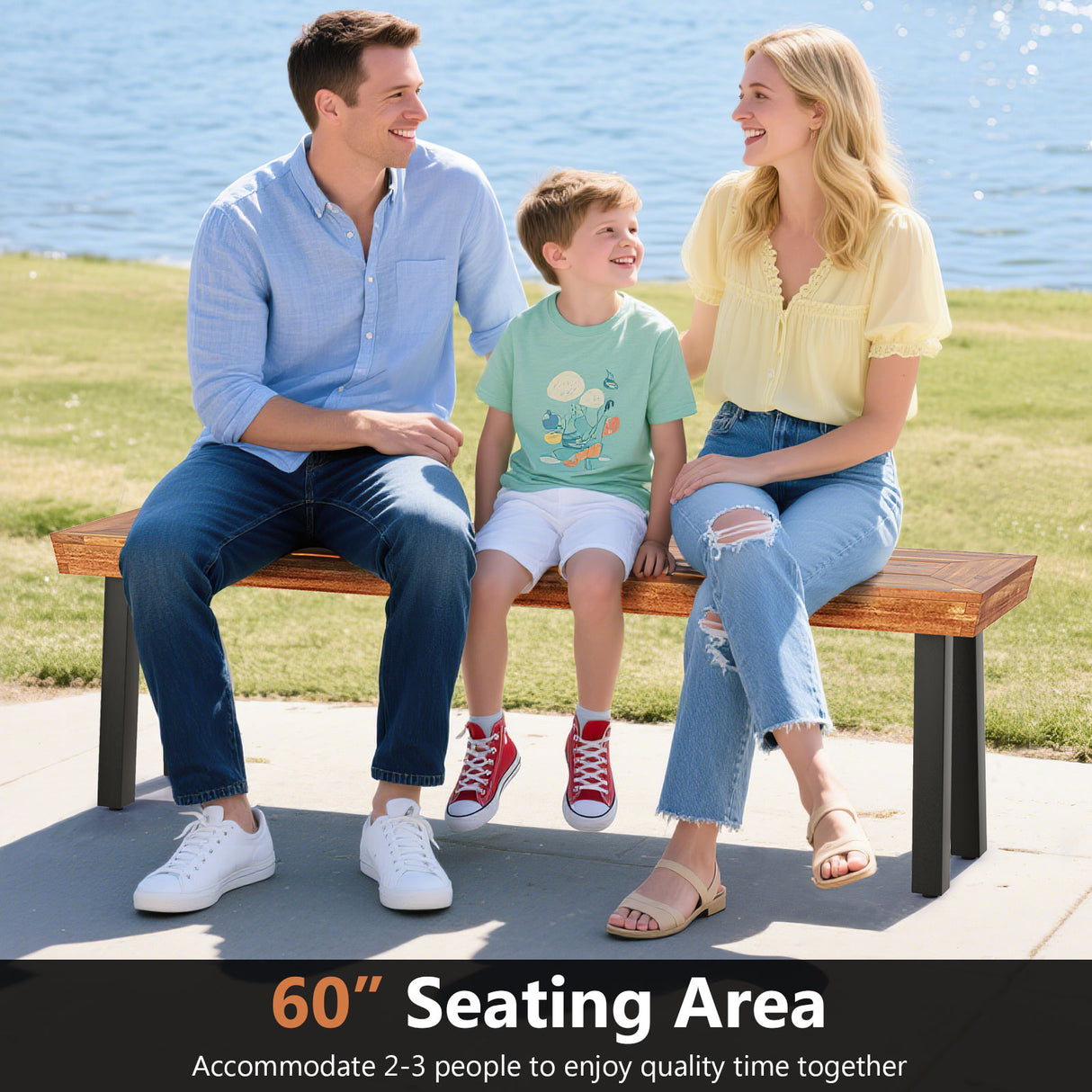 Set of 1 Outdoor Acacia Wood Benches 2-3 People Backless Garden Front Benches with Metal Frame-1 Piece