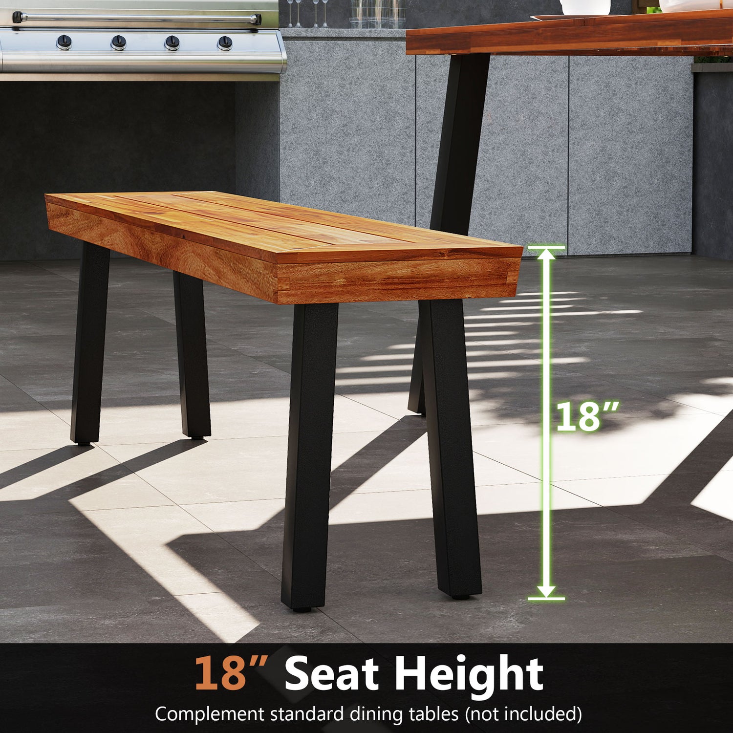 Set of 1 Outdoor Acacia Wood Benches 2-3 People Backless Garden Front Benches with Metal Frame-1 Piece