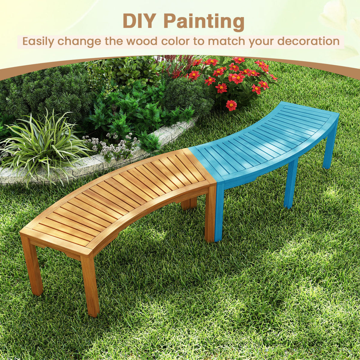 Set of 1/2 Outdoor Bench Acacia Wood Curved Garden Bench 2