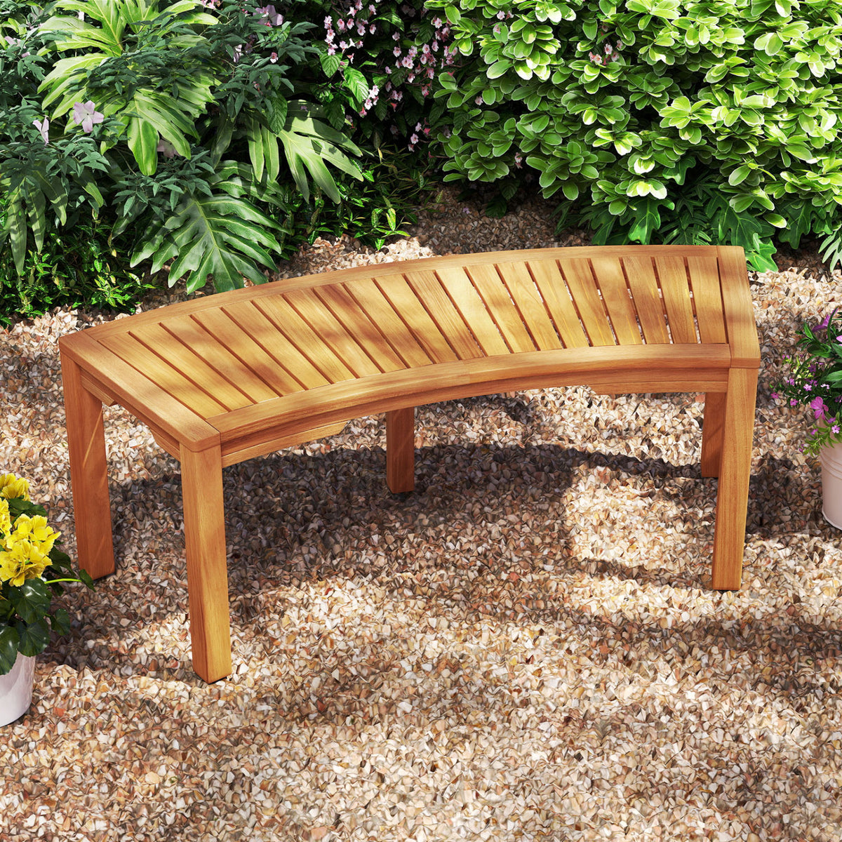 Set of 1/2 Outdoor Bench Acacia Wood Curved Garden Bench 2