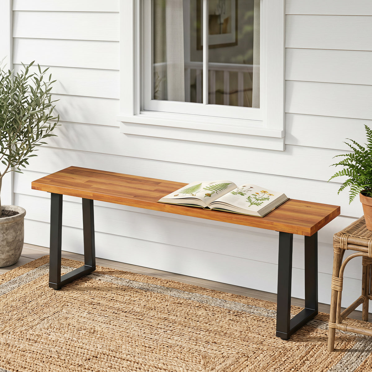 Set of 1 Wood Patio Bench 47.5" Long Dining Bench for Entryway Poolside