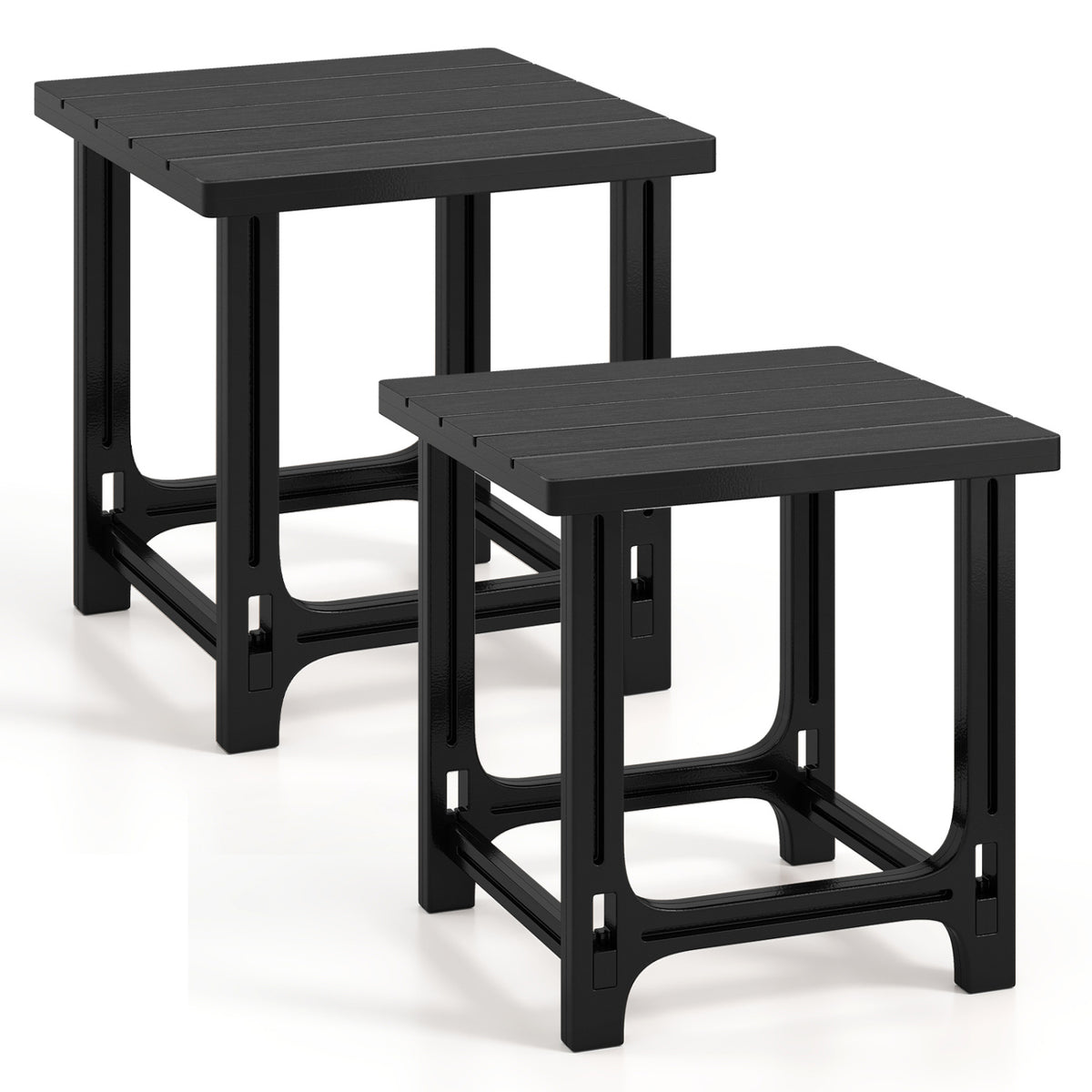 Set of 2 18 Inch Outdoor Adirondack Side Table with Slatted Surface