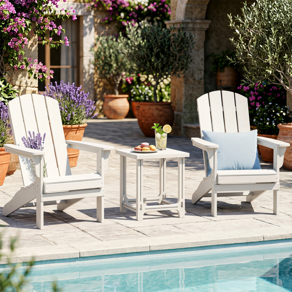 Set of 2 18 Inch Outdoor Adirondack Side Table with Slatted Surface