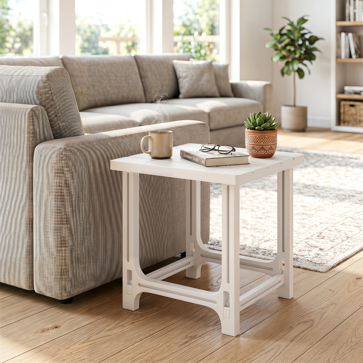 Set of 2 18 Inch Outdoor Adirondack Side Table with Slatted Surface