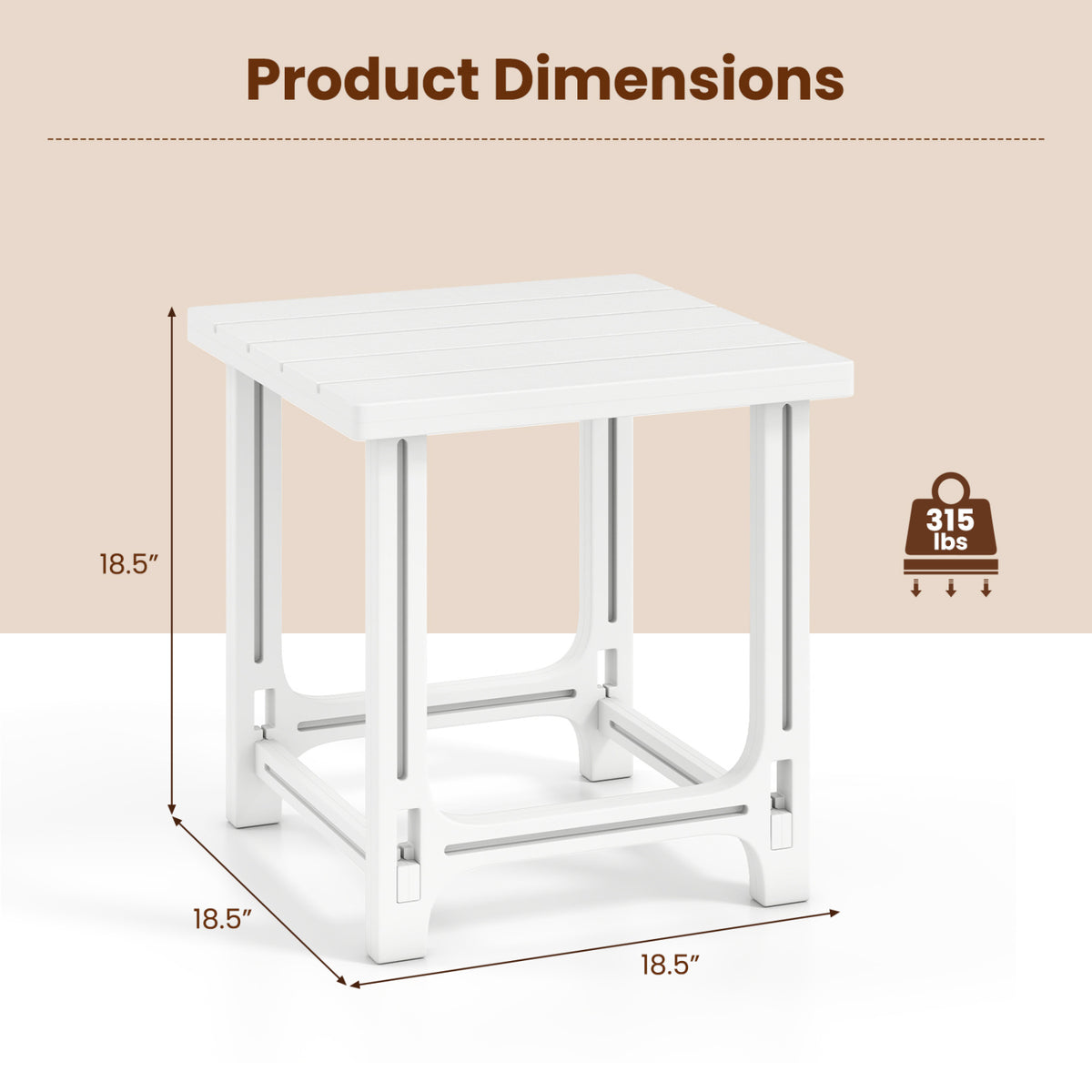 Set of 2 18 Inch Outdoor Adirondack Side Table with Slatted Surface