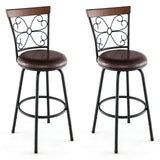 2 Pieces 24-30 Inch Adjustable PU Cushioned Swivel Barstools-Brown
