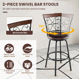 2 Pieces 24-30 Inch Adjustable PU Cushioned Swivel Barstools-Brown