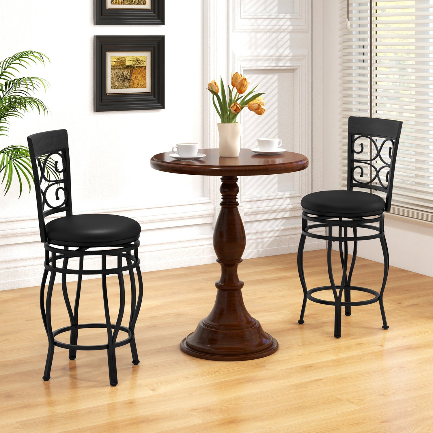 Set of 2 26 Inch Bar Stool with Backrest and Footrest