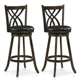 Set of 2 29" Counter Height Bar Stools with Rubber Wood Frame and Hollowed Backrest-Gray