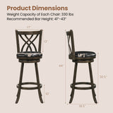 Set of 2 29" Counter Height Bar Stools with Rubber Wood Frame and Hollowed Backrest-Gray