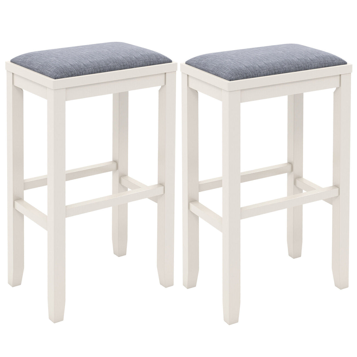 2 Pieces 31 Inch Upholstered Bar Stool Set with Solid Rubber Wood Frame and Footres-Griege